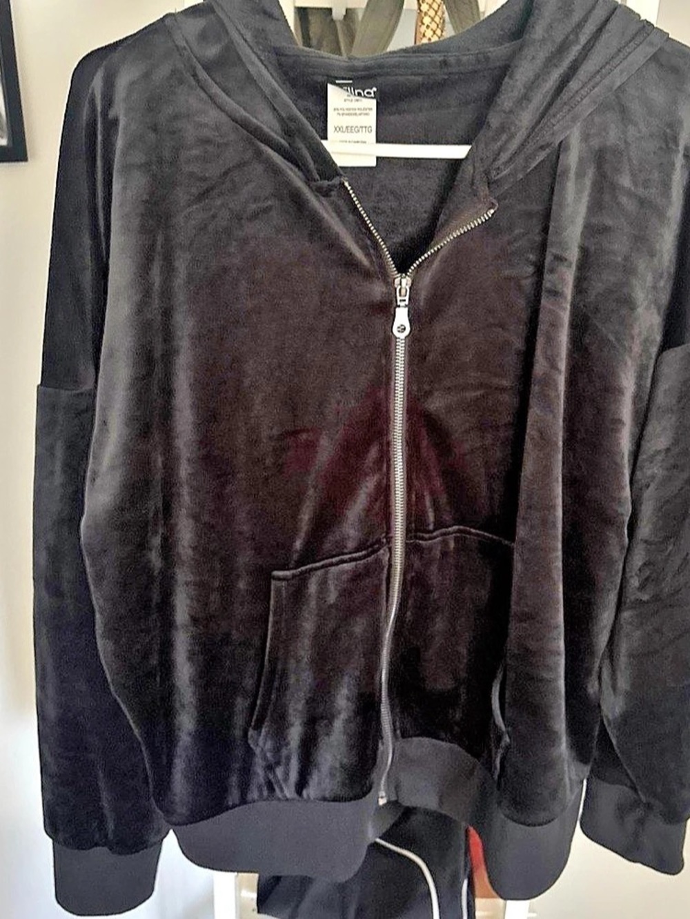 FELINA Black Velour Hooded Lightweight Jacket Size XXL